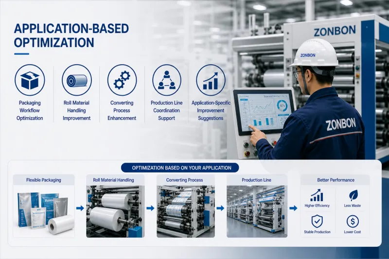 application based optimization for packaging workflow and roll material handling